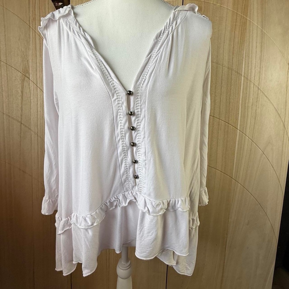 Whimsigoth White Ruffle High-Low Tunic Top S Coquette Boho